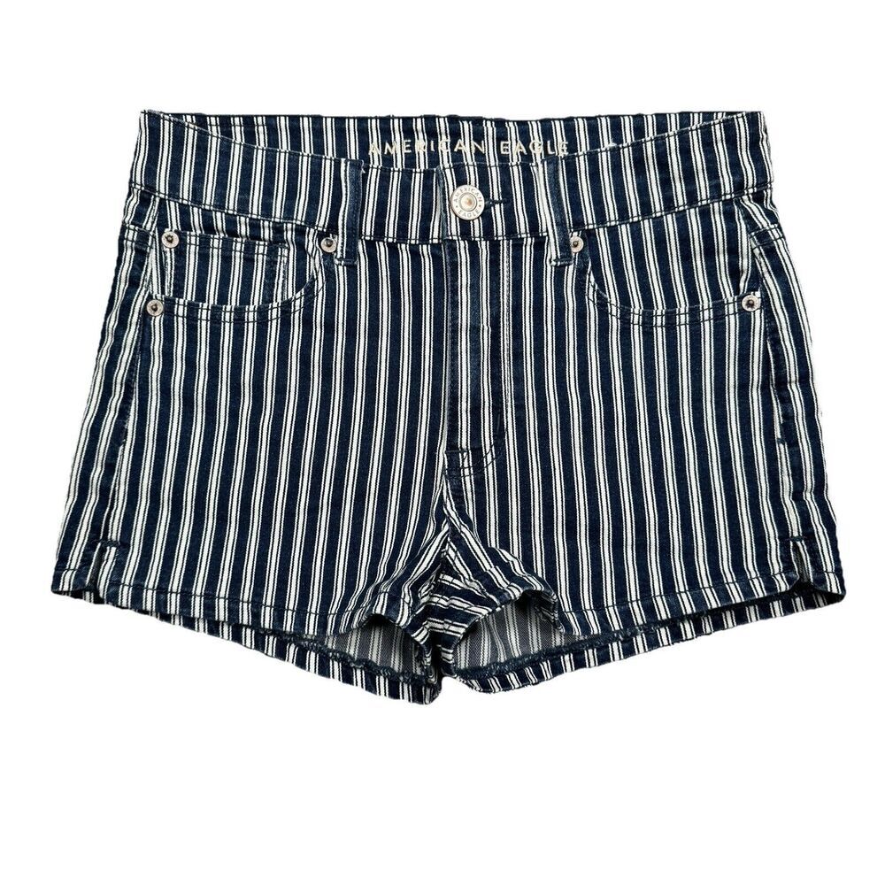 American Eagle Shorts Womens 4 Hi Rise Shortie Blue White Stripe Measures W28